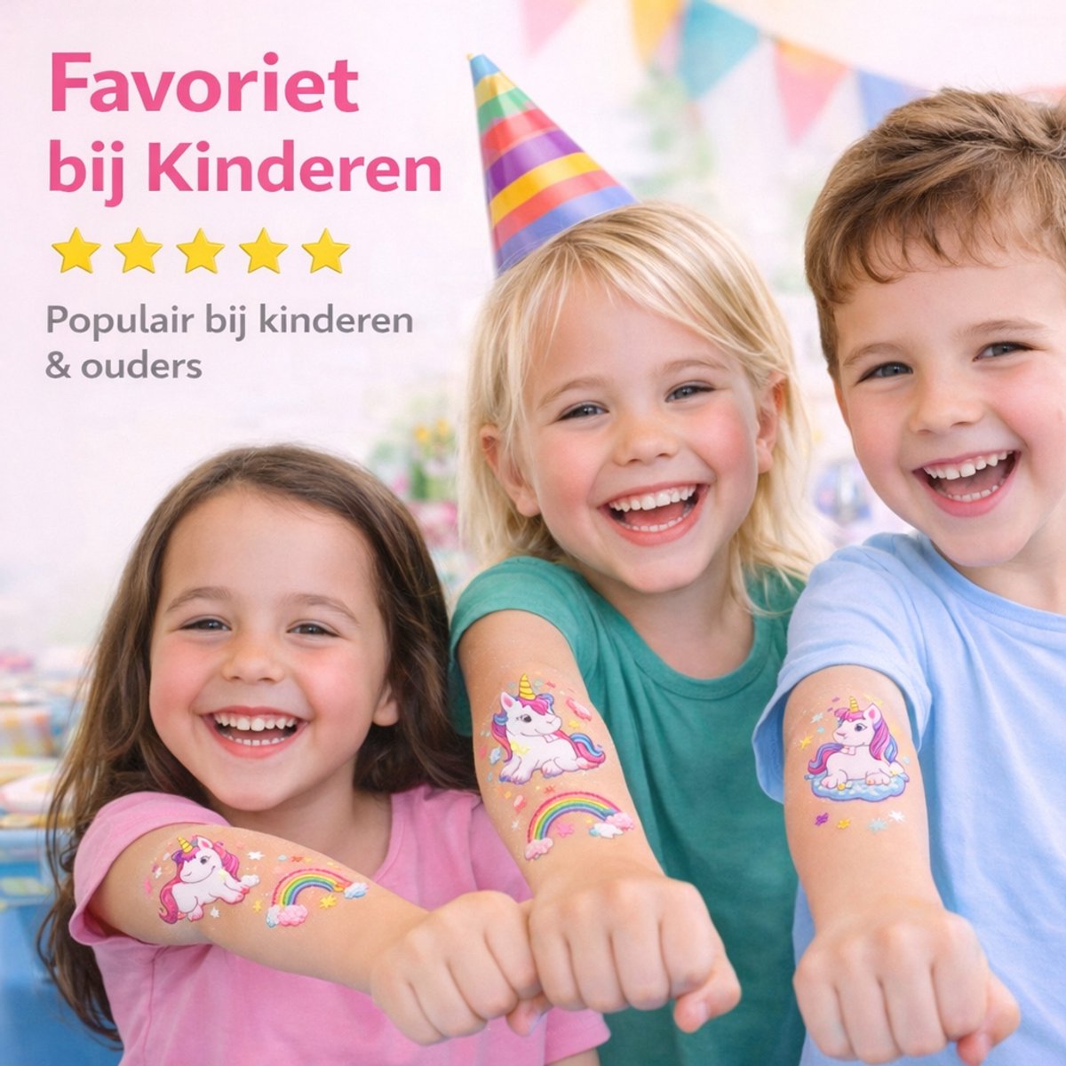 Isa's Friends® - Tattoo's kinderen 96 stuks - Uitdeelcadeau Unicorn - Traktatie - Tijdelijke tattoo - Plak tattoos - Uitdeelcadeautjes voor Kinderen — afbeelding 3
