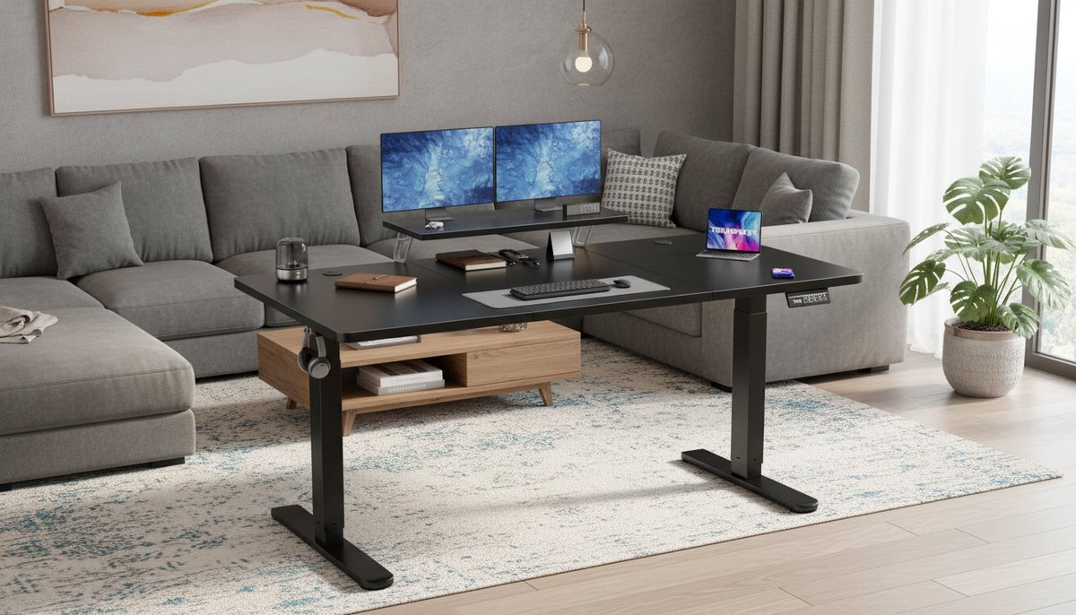 Electric Desk Casa Velluto Elevare Elite – 160x70 cm – Elektrisch In Hoogte Verstelbaar Zit-Sta Bureau met Monitorstandaard en Geheugenfunctie – Ergonomisch Computerbureau – Zwart