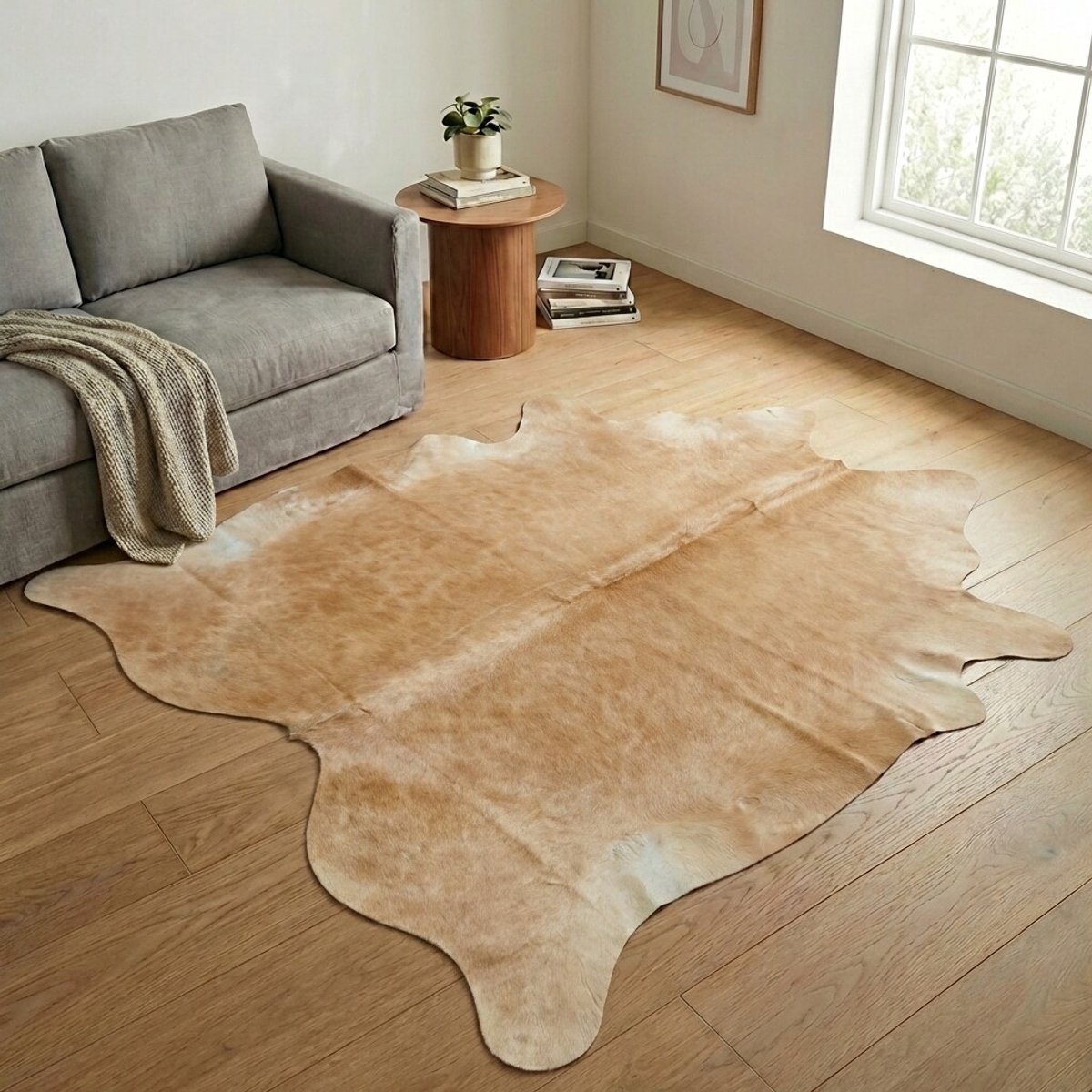Koeienhuid Vloerkleed XL (Groot) - Beige-champagne - 240 x 231 cm - Koeienkleed / Koeienvel / Dierenvel / Dierenhuid / Koehuid Tapijt