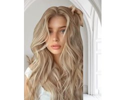 Frazimashop- Braziliaans Remy Steil pruik- Dames pruiken- Echt Haar- 24 inch- Pruik lang haar -honing Blond- Haarwerken - Pruiken - Straight- human hair 13x1T- lace wig- Pruik - Wasbaar - steil Pruik