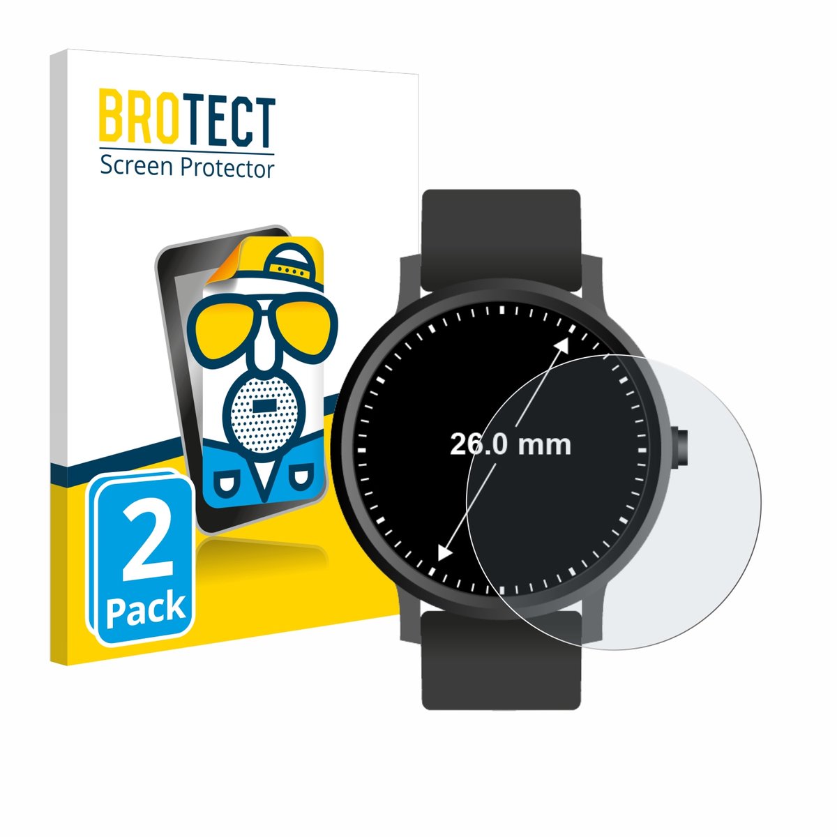 BROTECT - Screenprotector voor Horloges (Rond, ø: 26 mm) - Folie Beschermfolie matte 2 Stuks