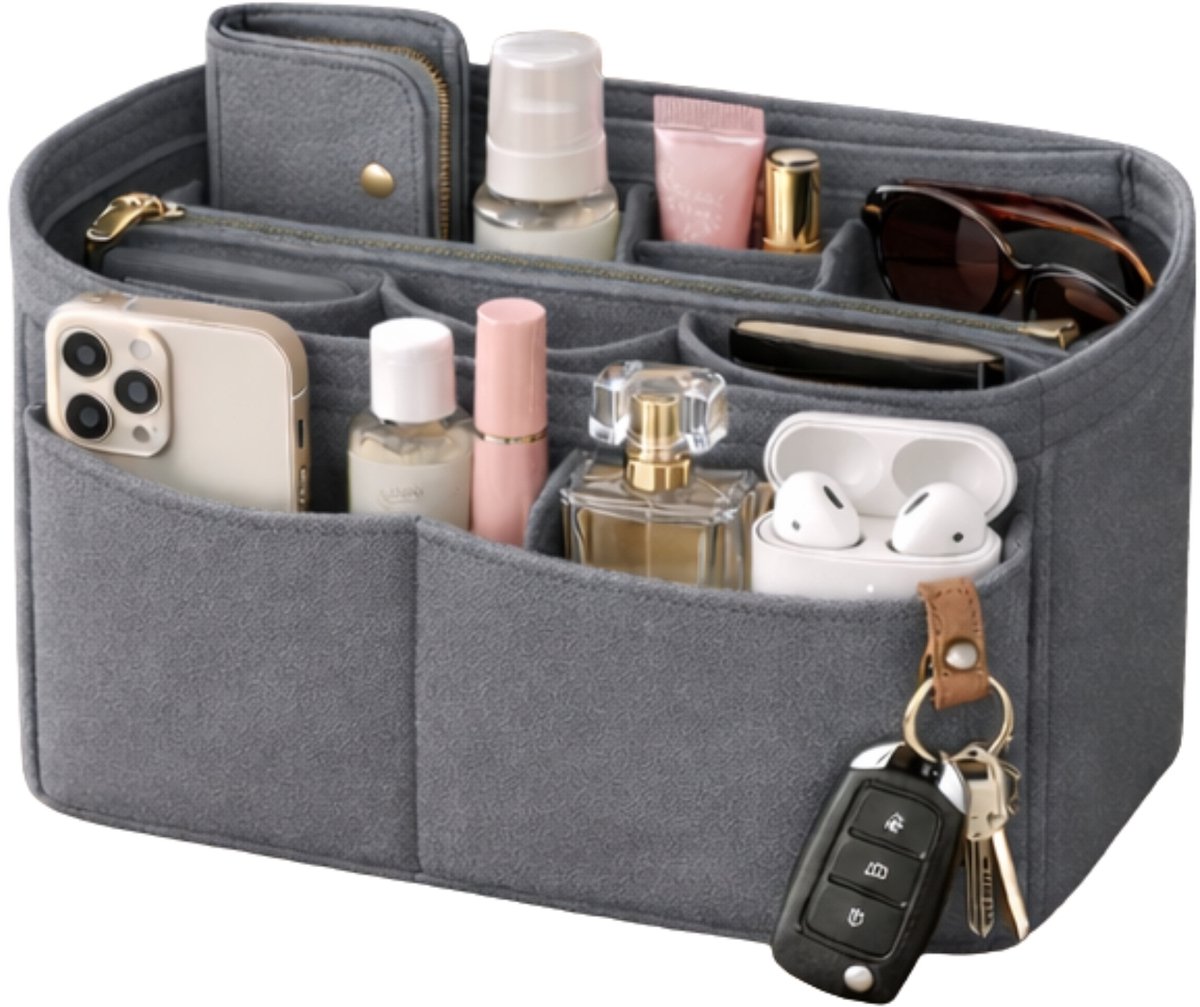 Handtas organizer - Bag in Bag - 11 ruime vakken - Grijs - 27 x 17 x 9 cm (LxBxH)- Tasorganizer