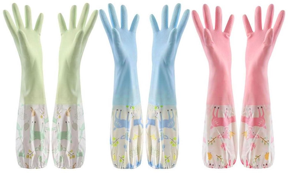 Keukenhandschoenen - Antislip - Lang - Rubberen handschoenen - Vaatwasserbestendig - Set van 3 - Geschikt voor keukengebruik - Zwart - Huishoudelijke-reiniging - Wasreiniging