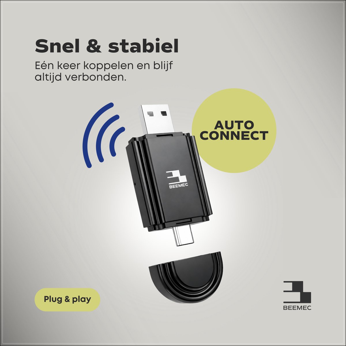 Draadloze CarPlay & Android Auto Dongle Beemec 5GHz USB Plug & Play voor auto vanaf 2017, compact zwart - Afbeelding 3