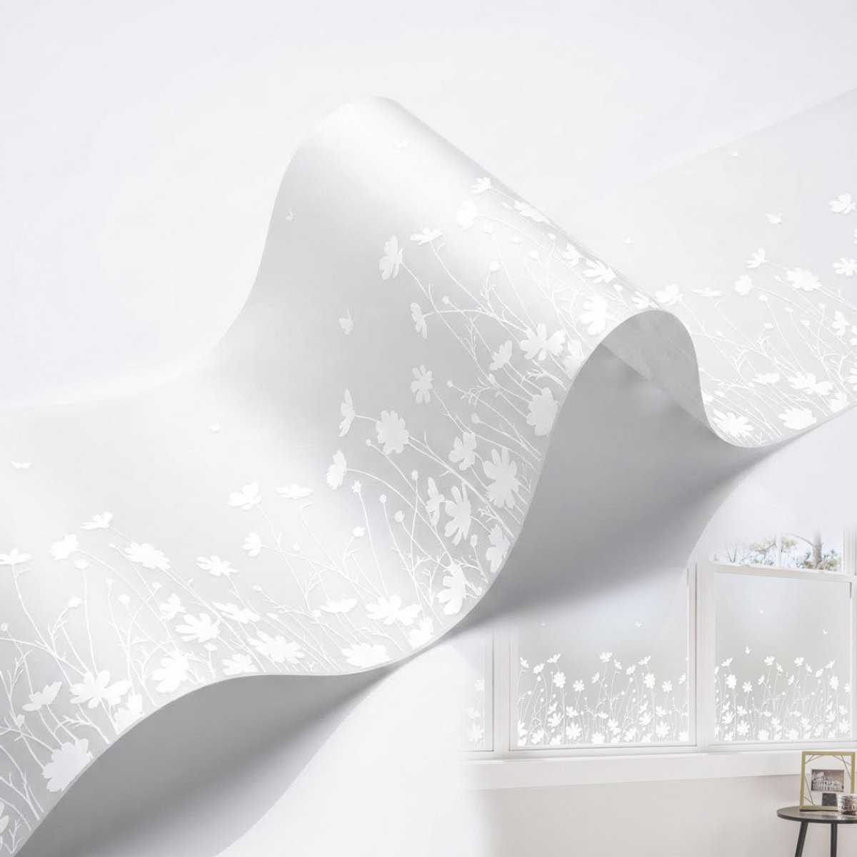 NBAP® Raamfolie Glas in Lood - Zelfklevend - Antieke Look - Mat bloemenprint