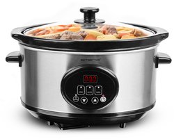 Emerio Slowcooker 240W - 3.5L - Warmhoudfunctie - Digitaal Display - 3 Warmte Instellingen - Uitneembare Keramische Binnenpan - Transparante Glazen Deksel - Cool Touch - SC-129406