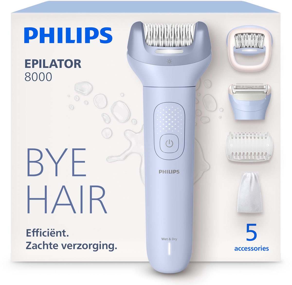 Philips Epilator Series 8000 - Draadloze Nat & Droog Elektrische Epilator en Ladyshave - Benen en Lichaam - 5 Accessoires- BRE709/00