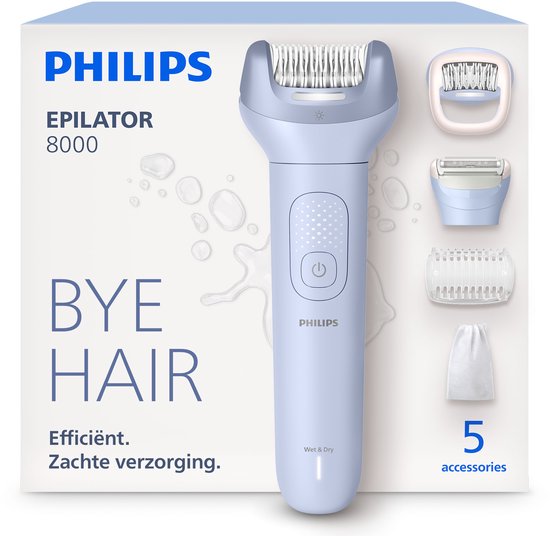 Philips Epilator Series 8000 - Draadloze Nat & Droog Elektrische Epilator en Ladyshave - Benen en Lichaam - 5 Accessoires- BRE709/00