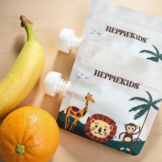 Heppiekids® Knijpzakjes Herbruikbaar - 10 stuks - voor babyvoeding, babysnacks of babyhapjes - Hervulbare knijpfruit zakjes - BPA-vrij - Lekvrij - Vaatwasserbestendig - Herbruikbaar