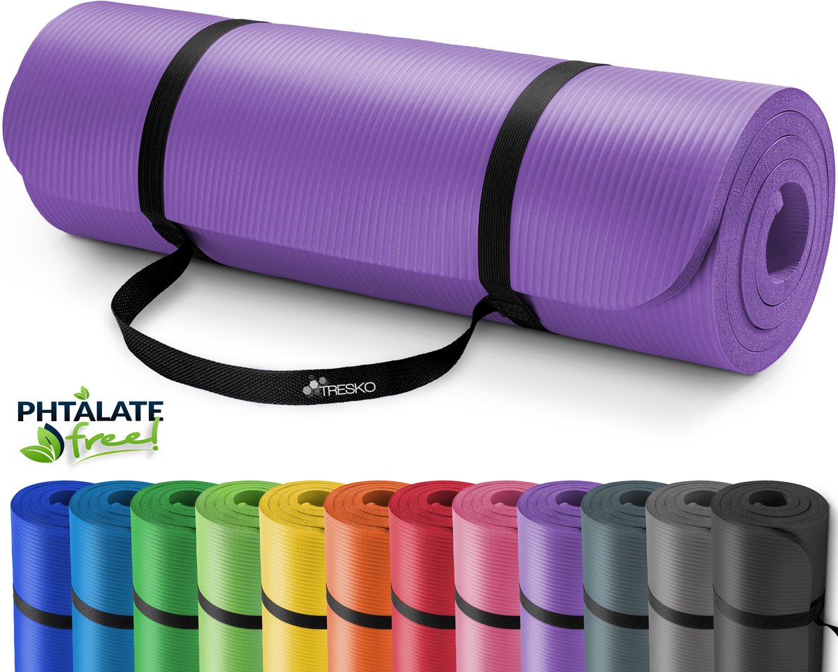 TRESKO® fitnessmat yogamat pilatesmat gymnastiekmat | 185 x 60 cm of 190 x 100 cm | 1 of 1,5 cm dikte | getest op ftalaten | NBR-schuimrubber (lila 190 x 100 x 1,5 cm)