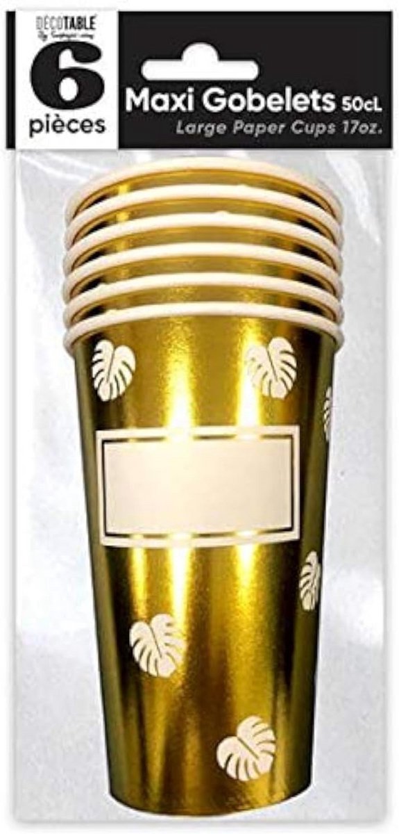 Grote metallic bekers met gouden accenten, set van 6, 50 cl
