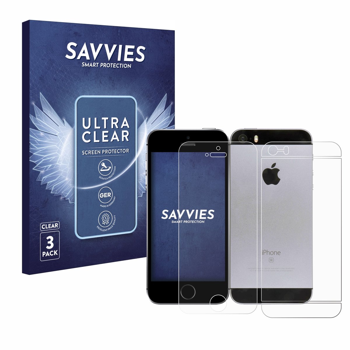 Savvies - Screenprotector voor Apple iPhone SE 2016 (Voor+Achter) - Folie Beschermfolie transparant 6 Stuks