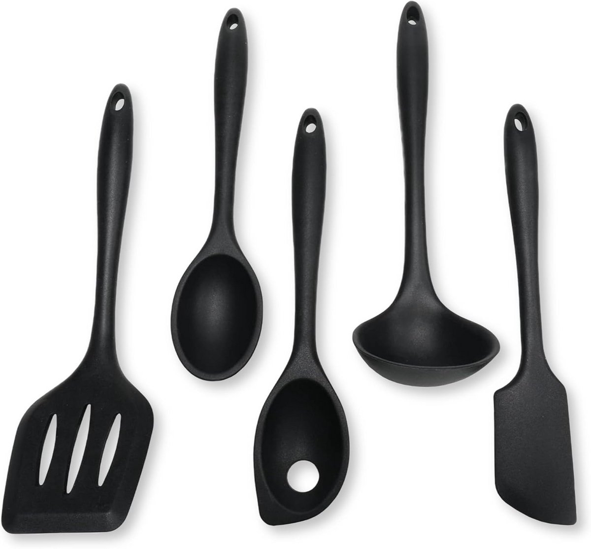 5-Delige Siliconen Keukengerei Set Zwart - Hittebestendig & Anti-aanbak