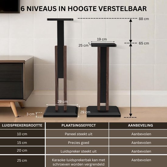 NBAP® Luidspreker Standaard - Speaker Vloerstandaard - Extra Stevig - Zwart en Walnoot van Merkloos — afbeelding 2