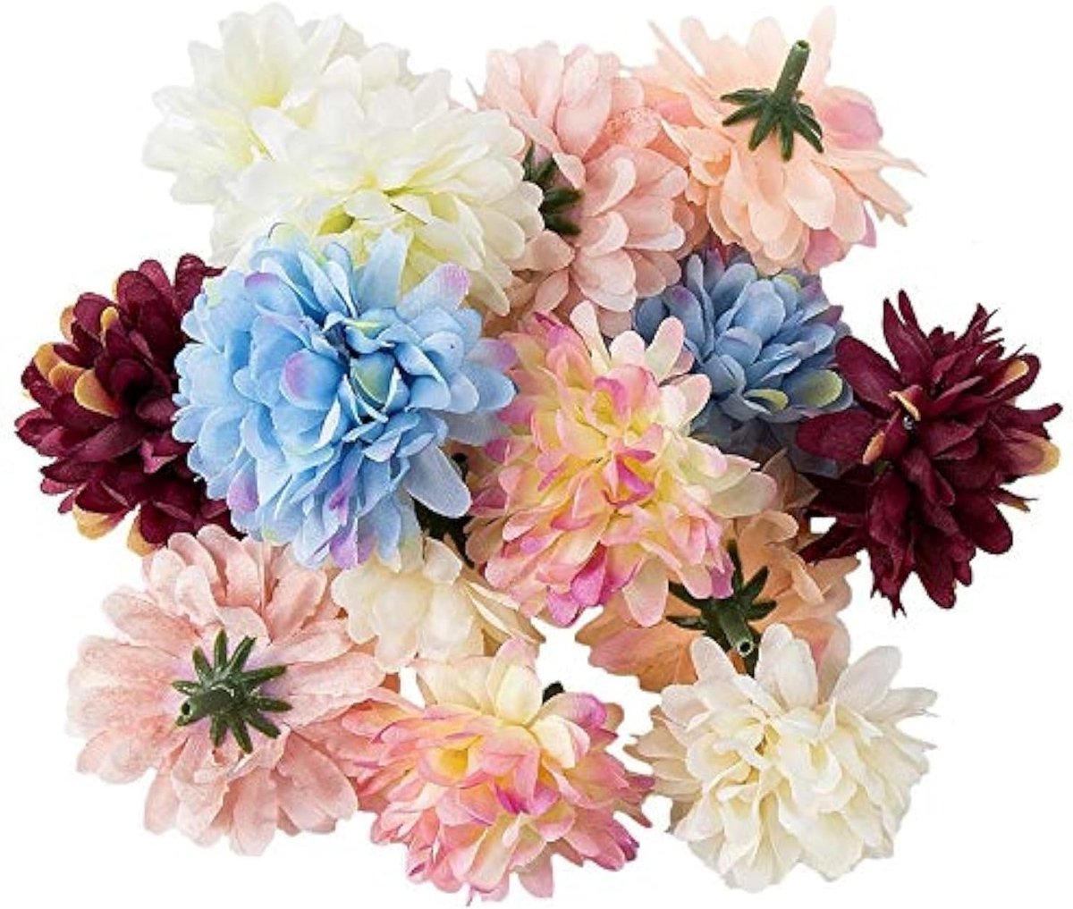 Famanu Decoratieve bloemen - kunstbloemen - verschillende soorten - ca. diameter 4 - 5 cm (dahlia - pastel - 20 g)