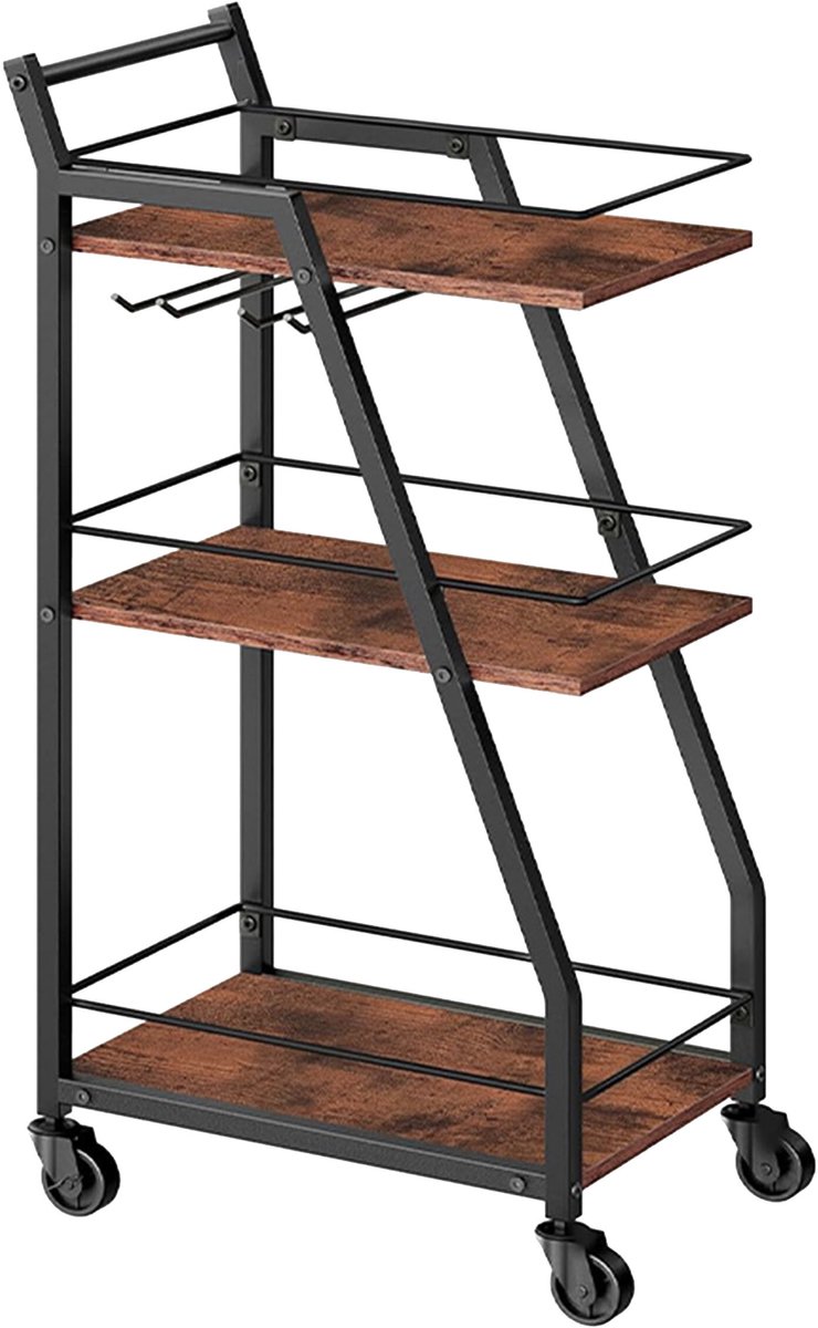 Keukenwagen - industrieel - 39x83x29 cm - bruin en zwart