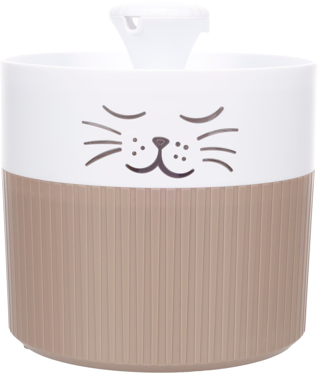 Drinkfontein kat – hond – 2L – Rond – Taupe & Wit – Met koolstoffilter – Stille pomp – Lichtindicator – 18x20x18,5 cm – Flamingo Mali