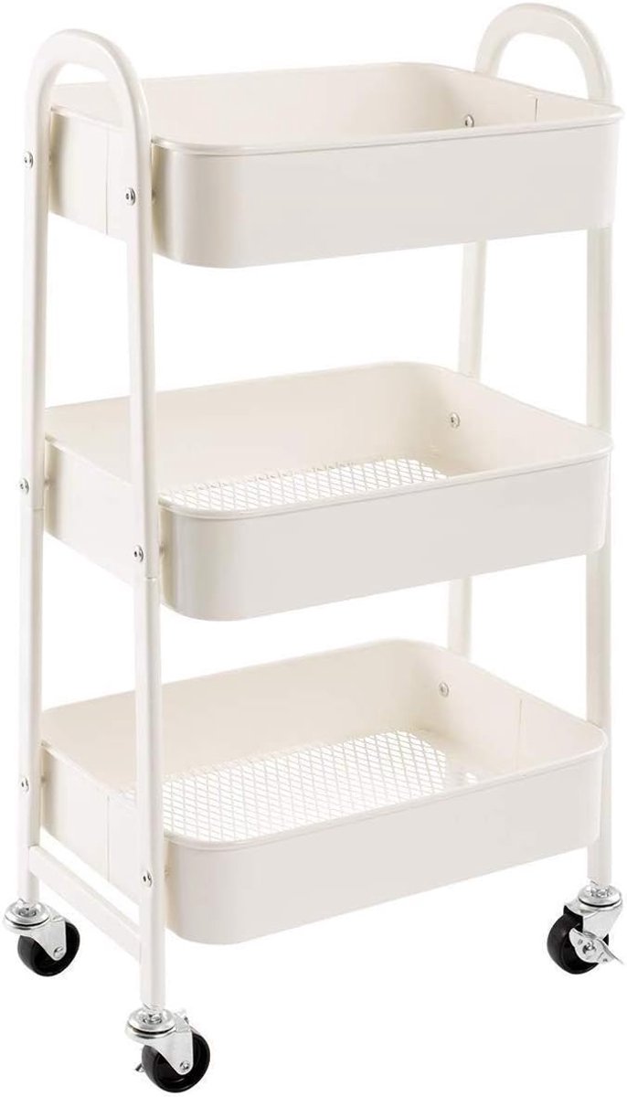 Keukentrolley op Wieltjes - Keukentrolley - Serveerwagen - Serveerwagen op Wieltjes - Keuken Trolley - Keukenrek - Keuken Organizer - Opbergkar - Modern - 3 Etages - Wit - van Imperatoris