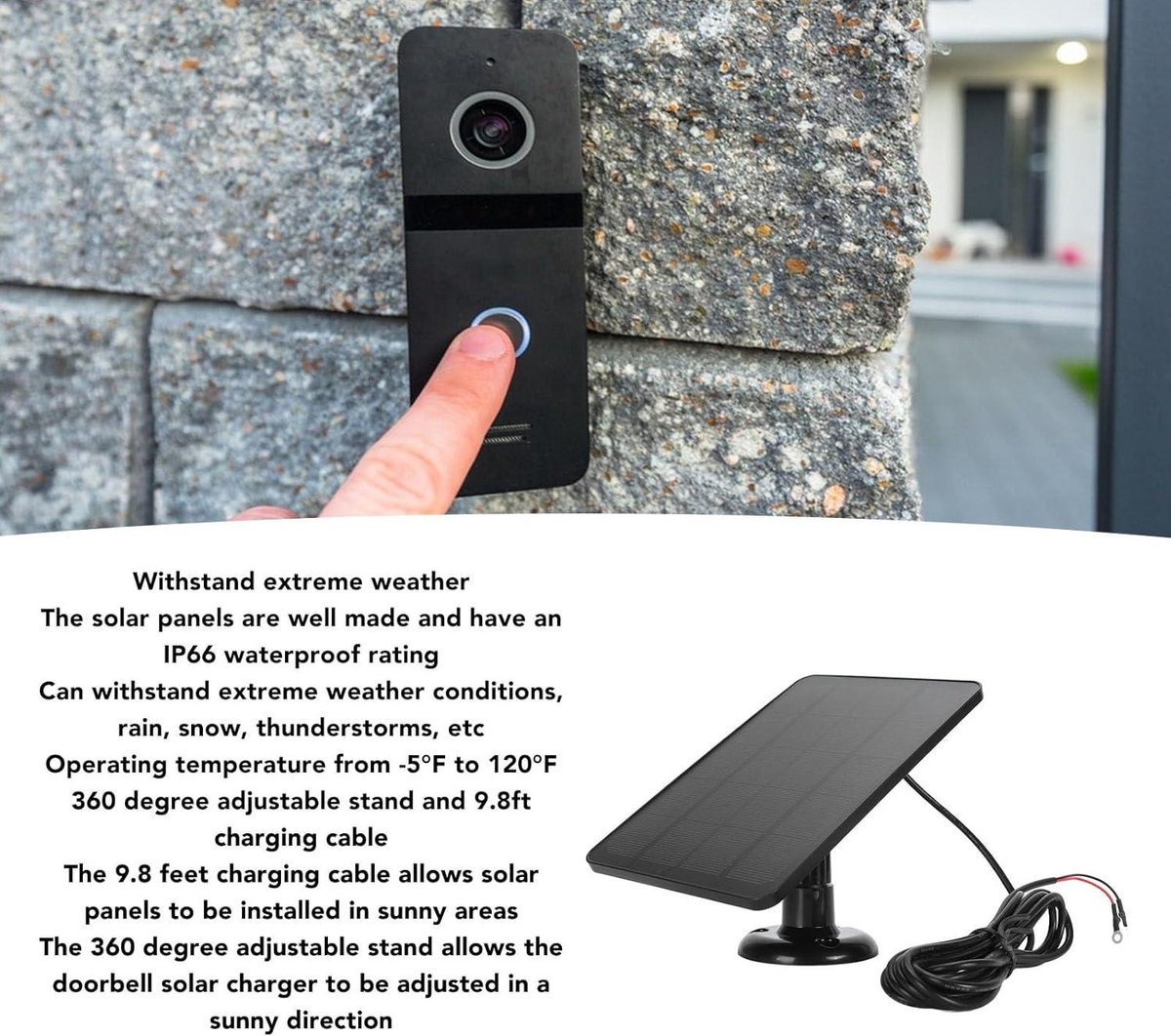 Allecto - Zonnepaneel Camera Oplader - Compatibel met Nest - Ring Video Doorbell - 360 Graden - IP66 Waterdicht - Eenvoudige Installatie - Deurbel - Wit 10W Zonnepaneel Camera-oplader, geschikt voor Ring Video Doorbell 2 en Doorbell 3, 3,5 M kabel – foto 6