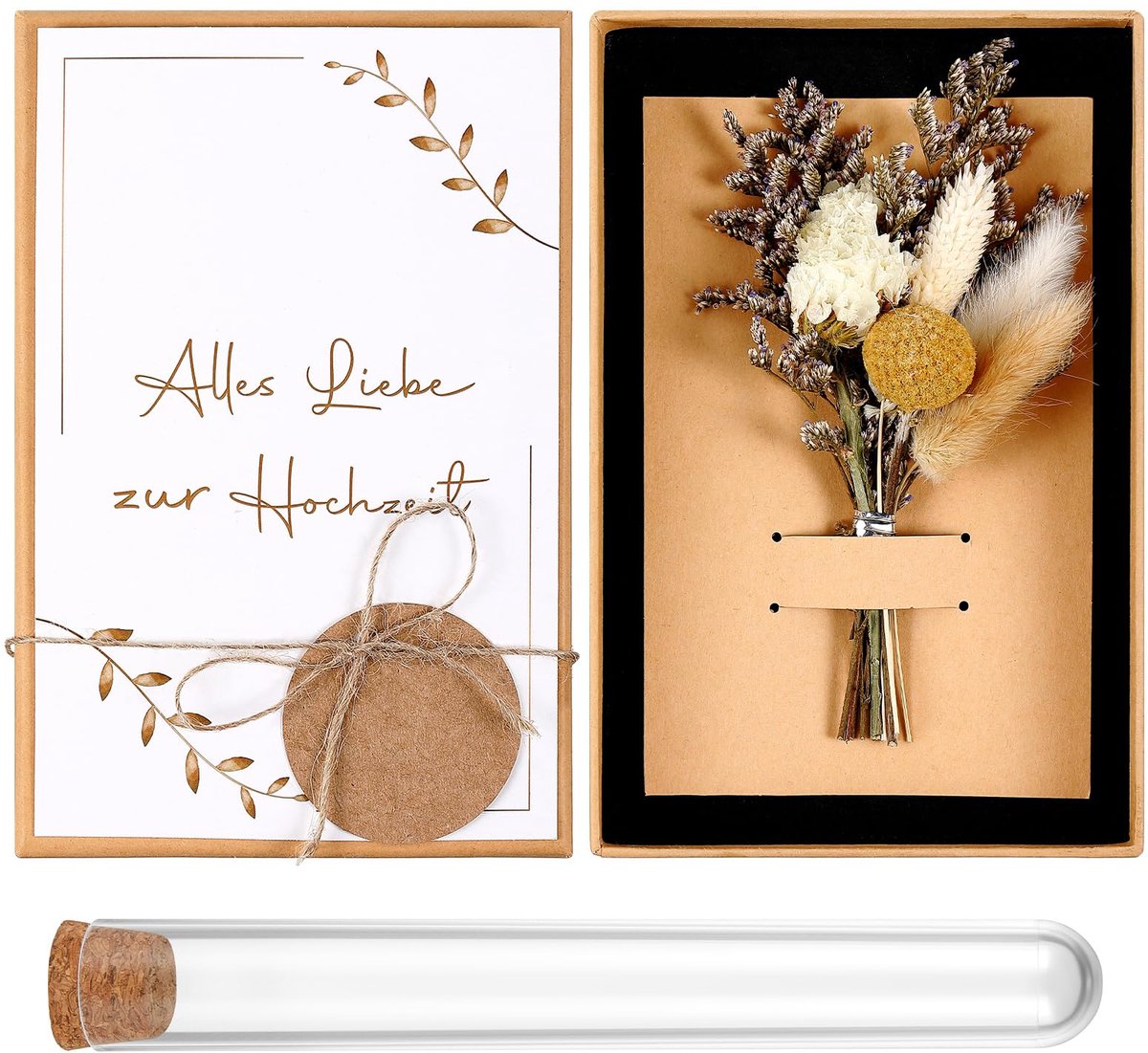 Geldcadeauset voor Bruiloften - Inclusief Wenskaart met Gedroogde Bloemen - Luxe Geschenkdoos met Henneptouw
