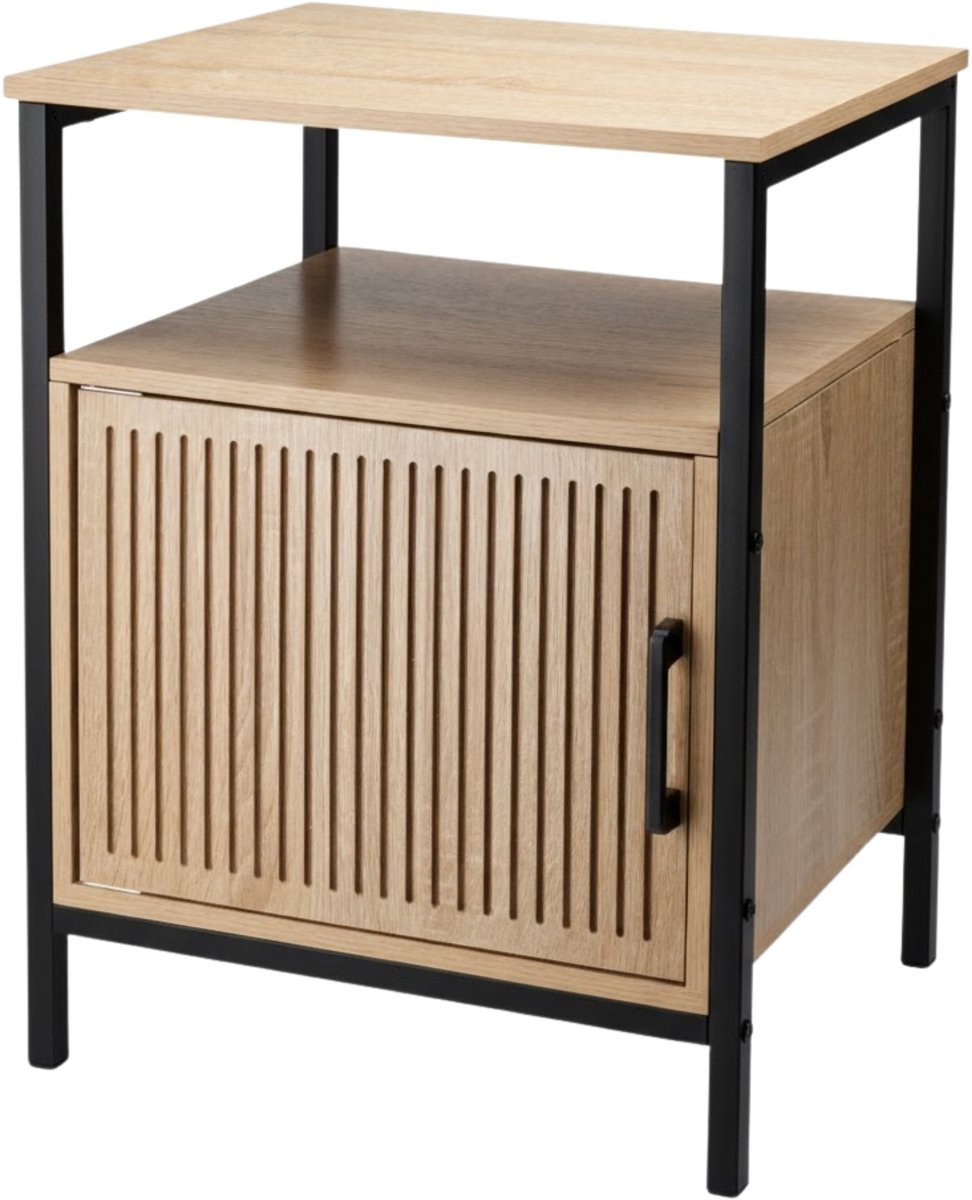Home & Styling Nachtkastje - bruin/zwart - metaal/mdf - 43 x 33 x 55 cm - Slaapkamer