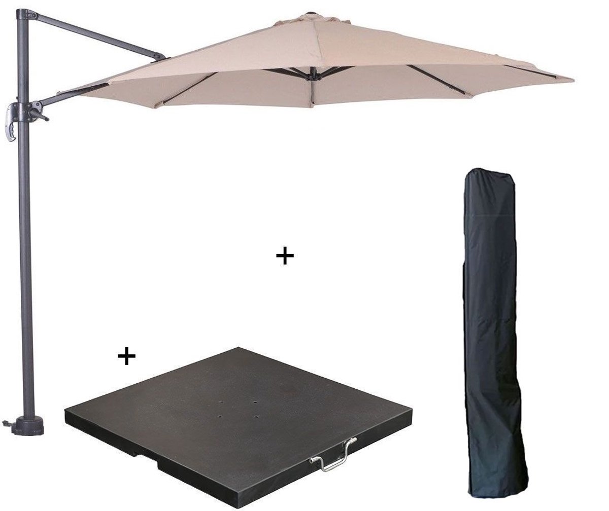 Garden Impressions Hawaii zweefparasol S Ø300 - donker grijs/ecru met 80 kg parasolvoet en parasolhoes