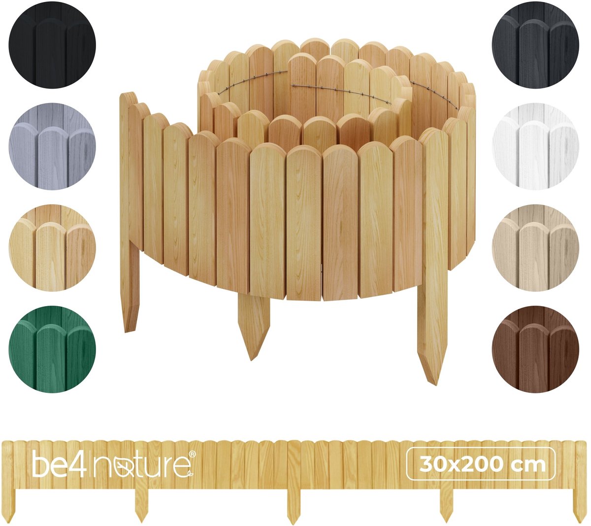 be4nature Flexibele houten border 30 x 200 cm Lichtbruin Geïmpregneerde rolborder plantenrand tuinhek decor palissade graskant