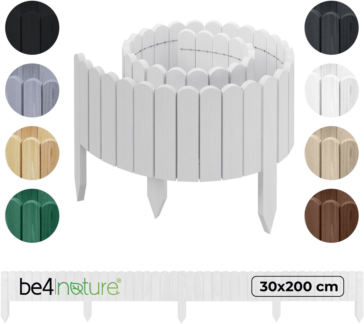 be4nature Flexibele houten border 30 x 200 cm Alpinwit Geïmpregneerde rolborder plantenrand tuinhek decor palissade graskant