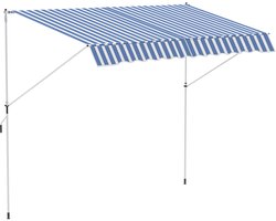 Merax Uitschuifbare Markies 300x150 cm - Verstelbare Balkon Zonwering met Zwengel - Hoogte 170-280 cm - Aluminium Frame - Polyester Doek 180 g/m² - Blauw Wit