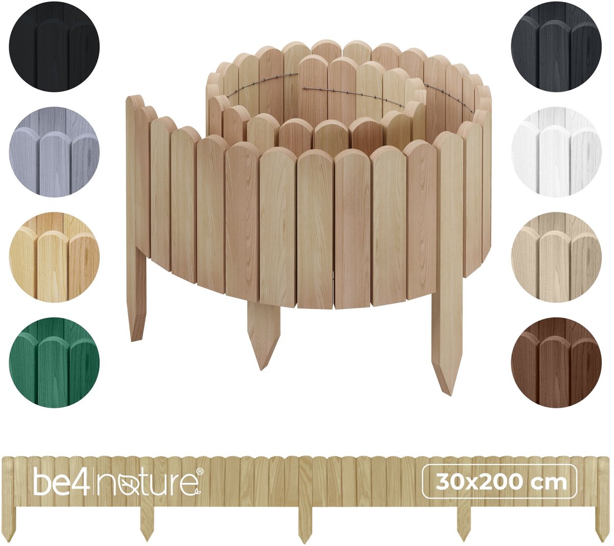 be4nature Flexibele houten border 30 x 200 cm Beige Onbehandelde rolborder plantenrand tuinhek decor palissade graskant