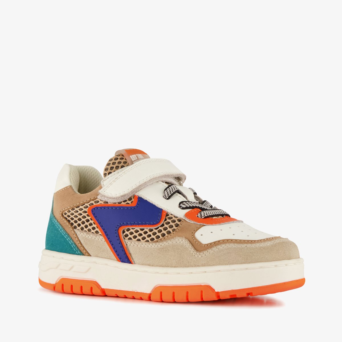 Braqeez leren jongens sneakers oranje blauw - Maat 26 - Uitneembare zool