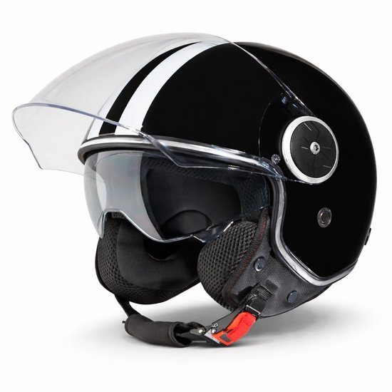 VINZ Arenas Scooterhelm / Motorhelm Retro - Brommer & Snorfiets Helm - ECE 22.06 - Heren & Dames - Glans Zwart - M