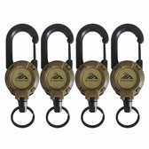 Ensemble de porte-clés rétractables kaki de 4 pièces avec mousqueton et anneau porte-clés – porte-clés outdoor rétractable pour femmes et hommes – porte-clés multifonctionnels avec boîtier rond et clip
