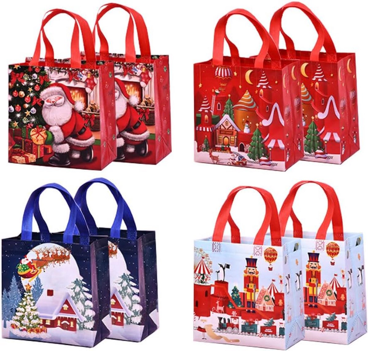 8 Herbruikbare Kerstcadeautassen met Handvat - Boodschappentassen & Feesttassen