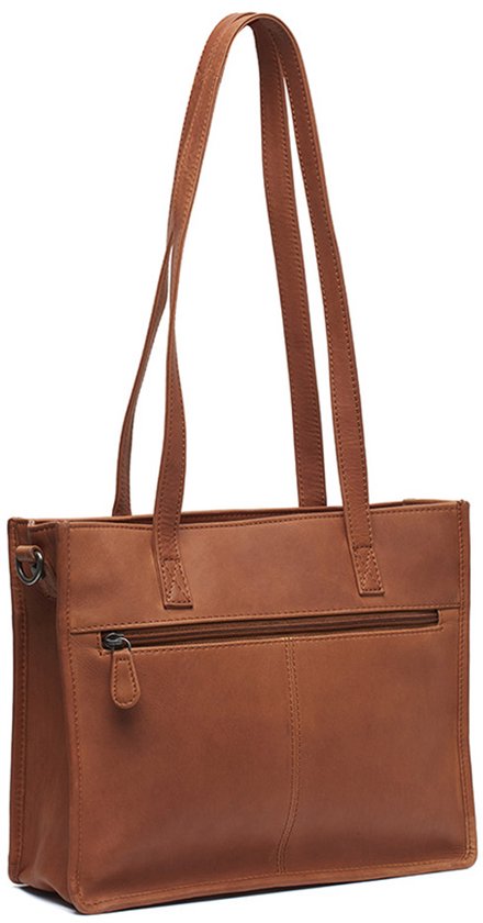 Cognackleurige leren tas van The Chesterfield Brand met twee handvatten en een ritsvak aan de achterkant.