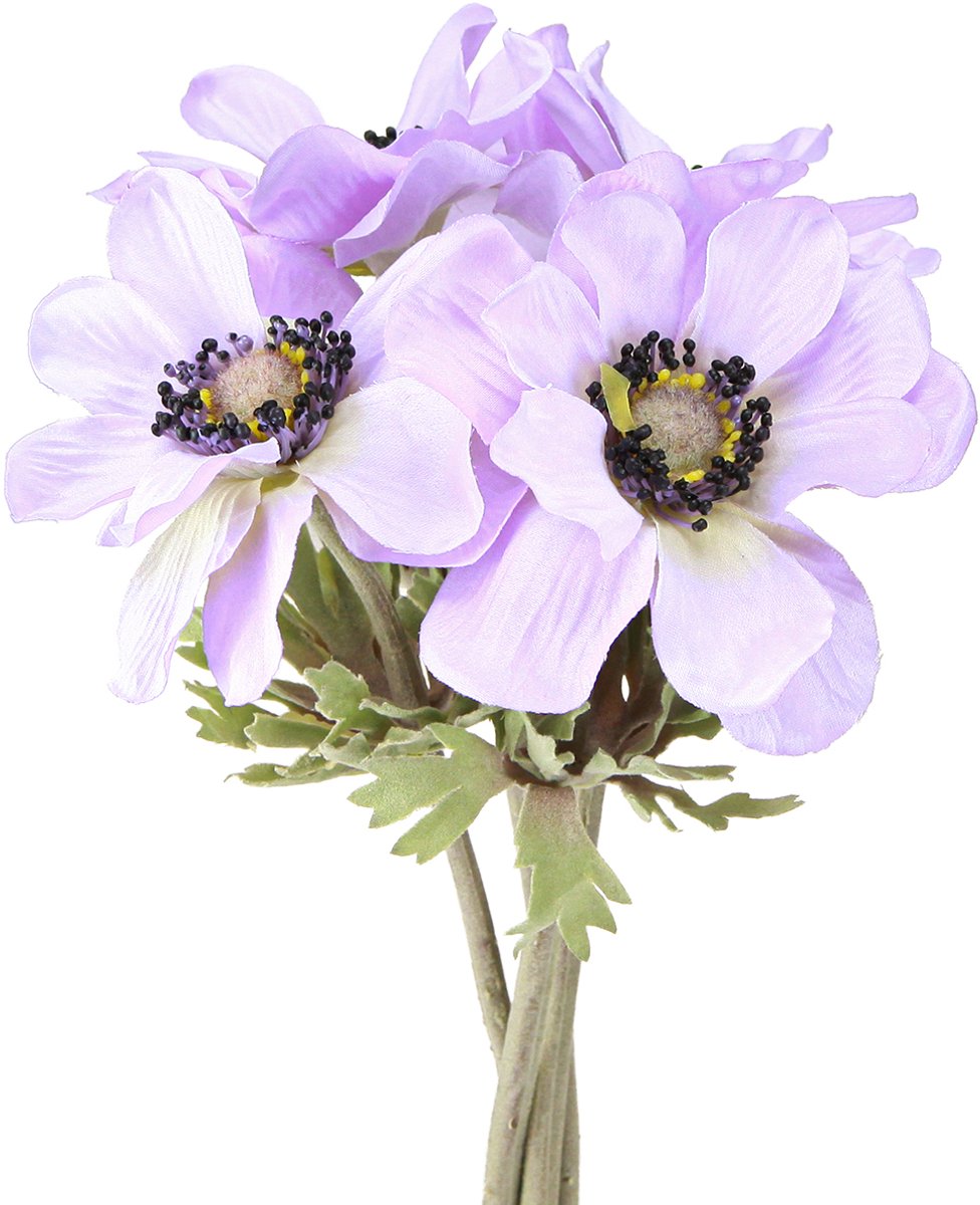 Viana Kunstmatige anemoonbloemen in lila, 34 cm lang, 4 stuks, 4 Stück Paars