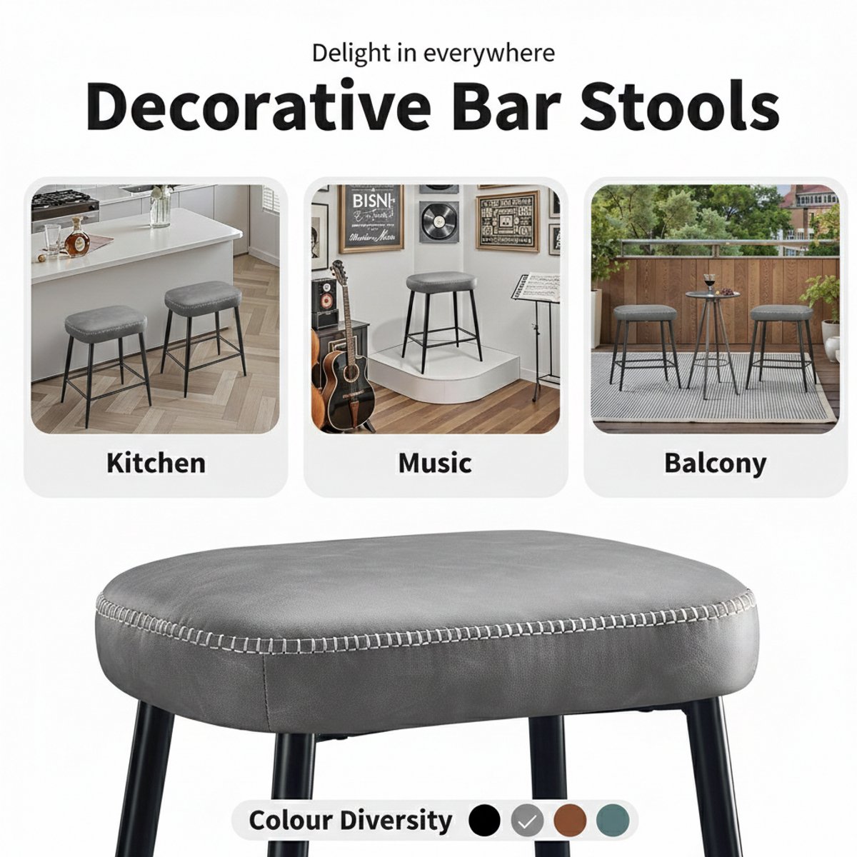 Barkrukken Set van 2 – House&Garden Luxe Microvezelleer Barstoelen Verstelbaar 62,5-65 cm – Moderne Keukenkrukken met Metalen Frame en Voetensteun – Grijs – Belastbaar tot 150 kg