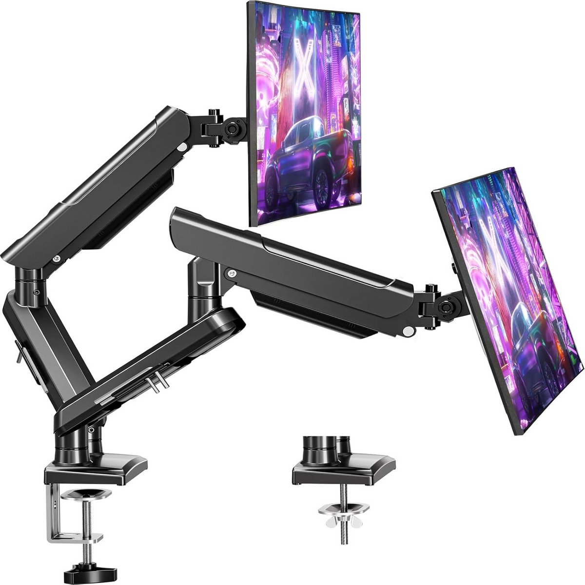 Dubbele Monitorarm voor 13-32 Inch Schermen - Gasveer, VESA 75/100, 2-9 kg, 360° Draaibaar, Verstelbare Hoogte