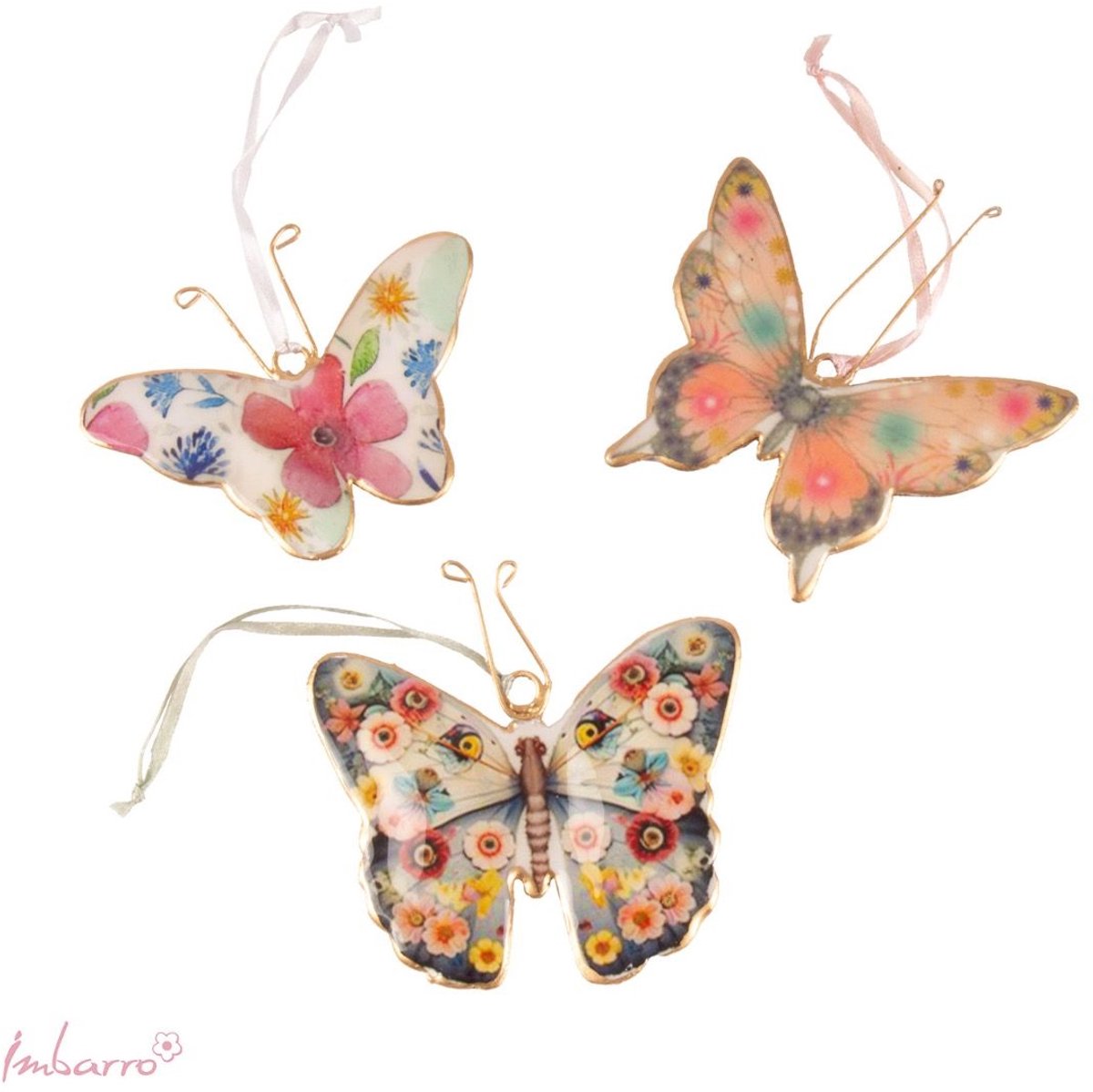 Imbarro - Decoratie Hangers - Hangers - Metaal - Vlinders - Butterfly - Set van 3 - 10x10cm