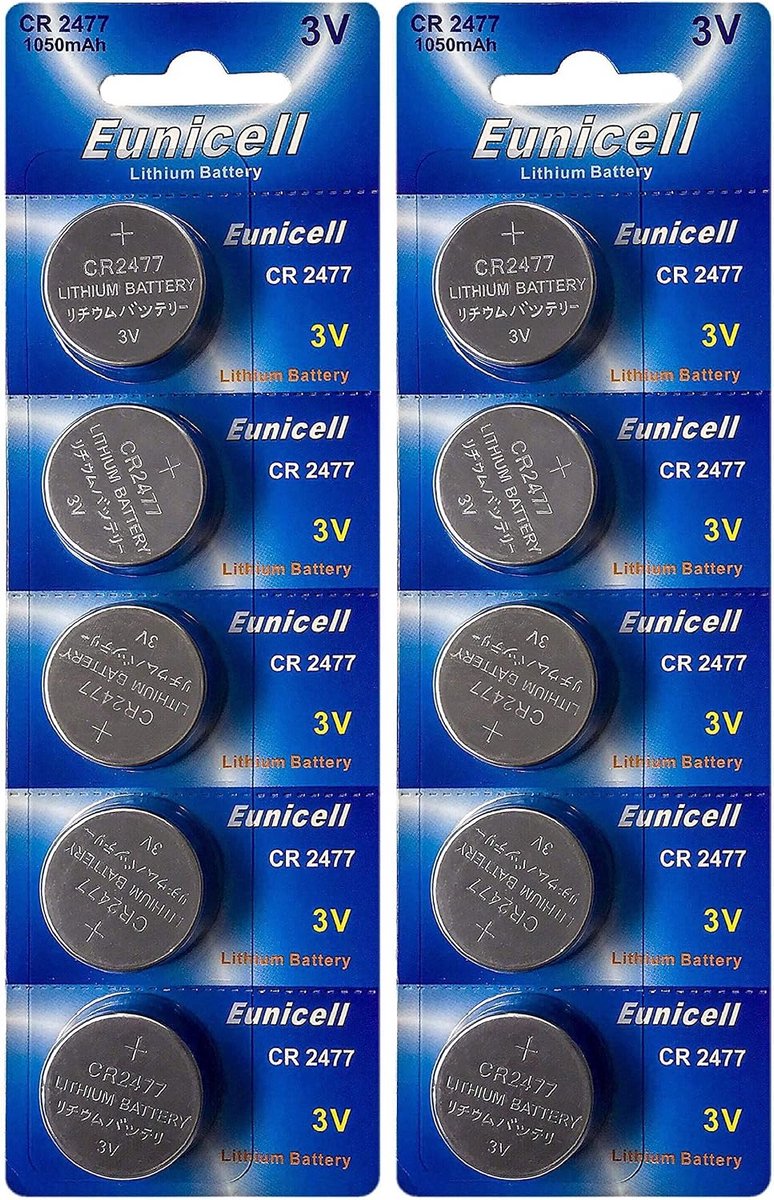 10x CR2477 Batterijen 3V Lithium Knoopcel - Hoge Capaciteit (1050 mAh)