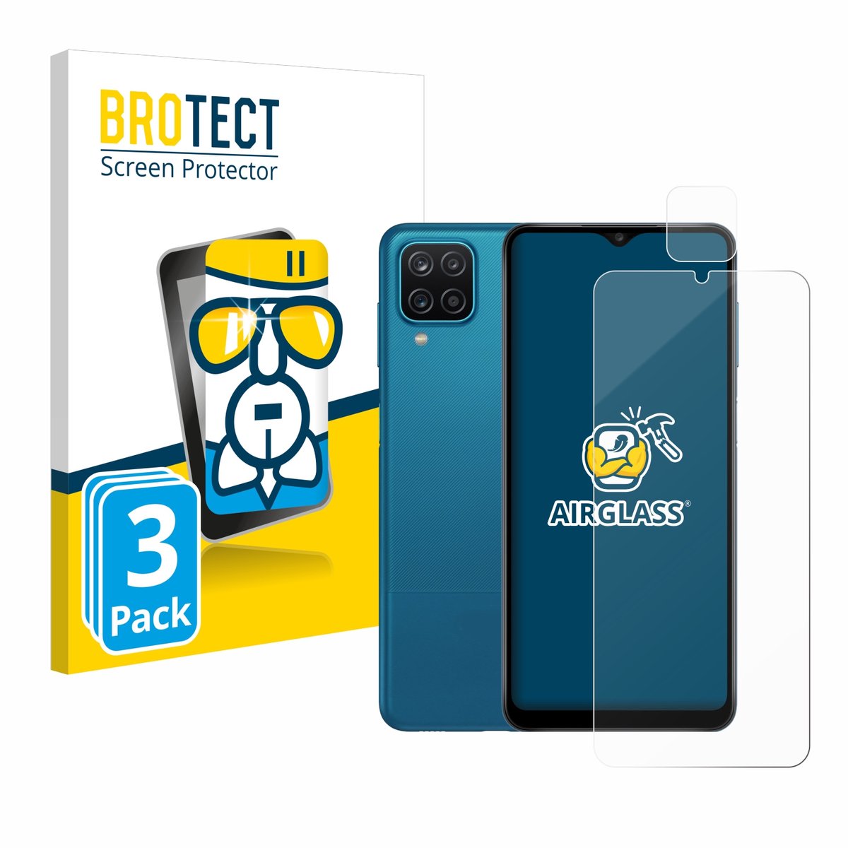 Screenprotector 3 Stuks voor Samsung Galaxy A12 (Voor+Camera) Beschermglas transparant