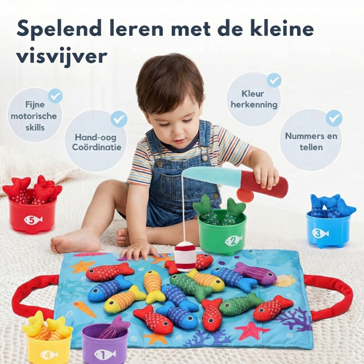 Homeblend Vissenspel - Montessori Speelgoed 1 jaar - Speelgoed 2 Jaar - Speelgoed Baby - Sensorisch Visspel - Fijne Motoriek - Vanaf 12 Maanden - Sorteerspel - 22-Delig — afbeelding 5