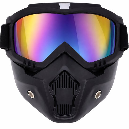 Masque Moto avec Masque - Masque de Ski - Scooter - Anti UV - Masque de Snowboard - Masque Airsoft - Masque de Ski Multifonction - Zwart - Glas Blauw Nacré
