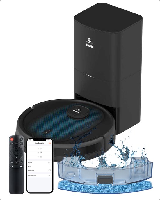 CleanWise Hans – Robotstofzuiger met dweilfunctie & automatisch leegstation – LiDAR navigatie, 7000 Pa zuigkracht, tot 180 m², app- en spraakbediening, geschikt voor huisdieren, harde vloeren & tapijt