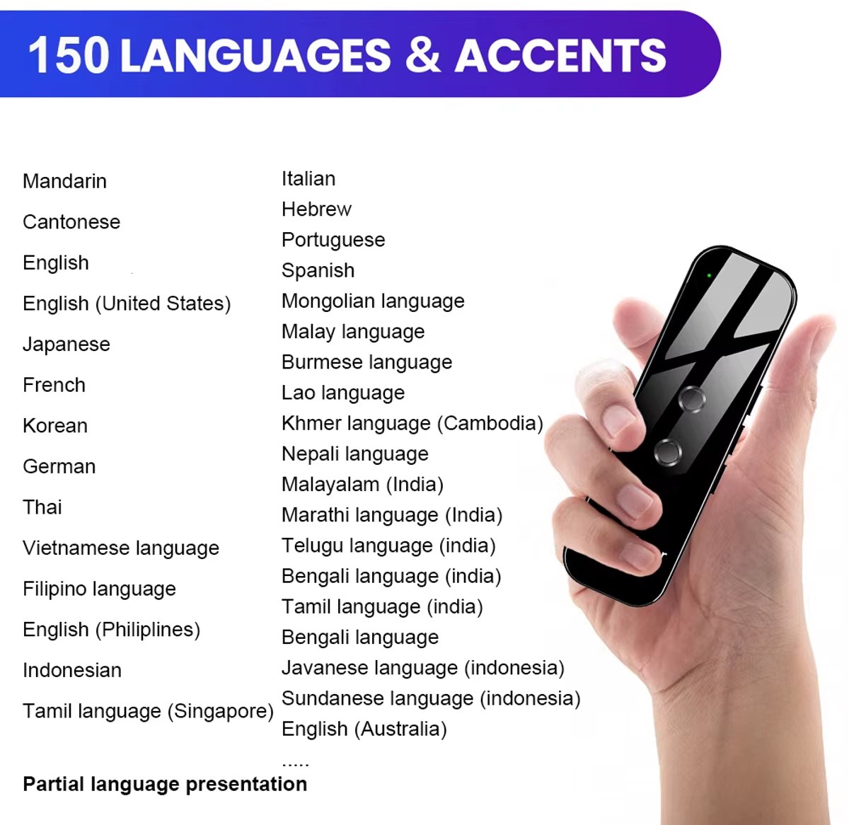 Weij Services Draagbare Taalvertaler Real-time Vertaling Zwart - afbeelding 3