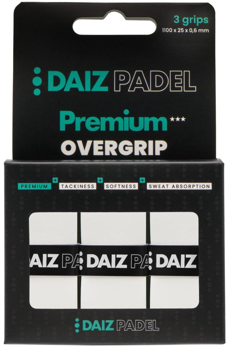 DAIZ PADEL Racket Overgrip - Premium Padel Grip tape - Zacht & Comfort - Antislip - Overgrip Tennis & Padel - Grip Padelracket - Wit - 3 stuks