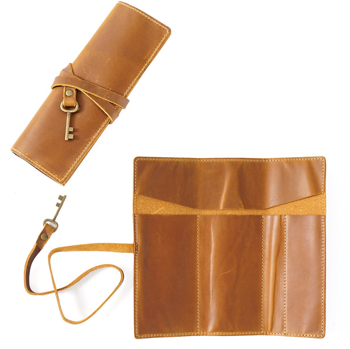 Leren Rol Etui van Top-Grain Rundleer – Pennenhouder voor 10 Pennen - Bruin