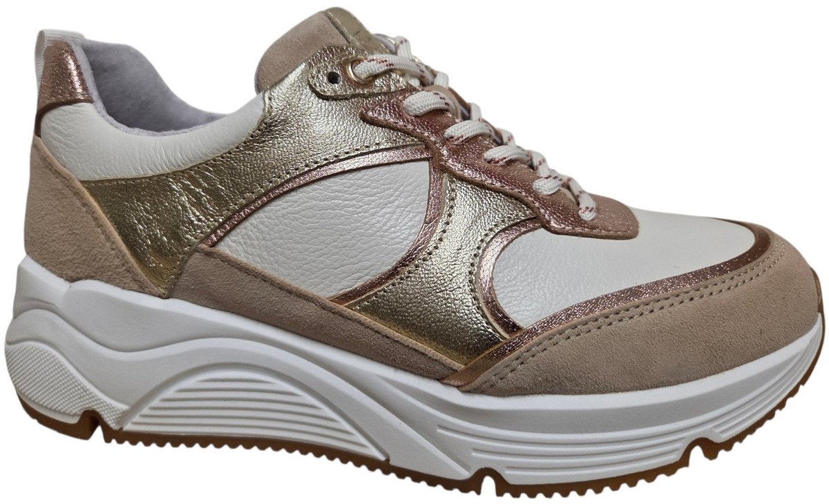Bridge 26157825 Sneakers Wit Beige Goud Leer en Suede Dames - Wit - 40