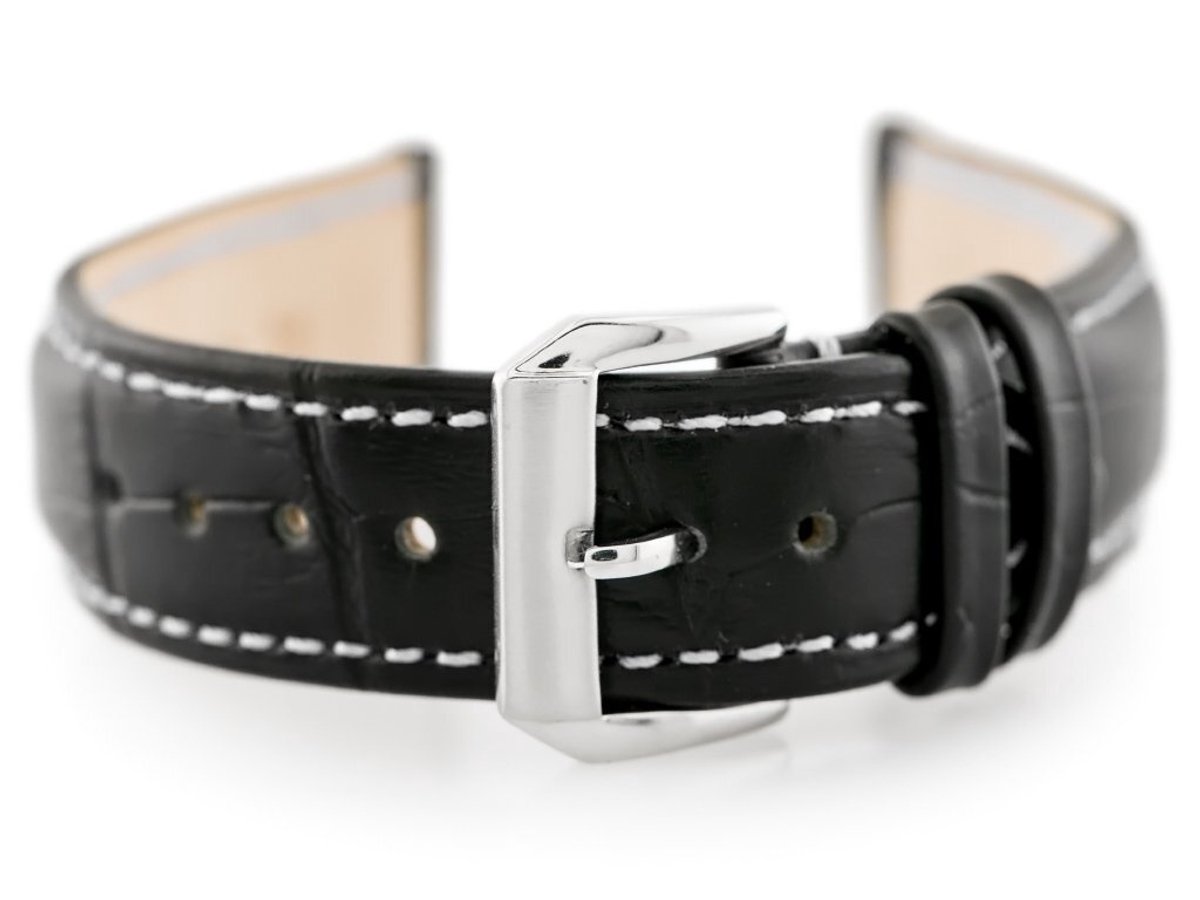 Pacific - Horlogeband - Leer - Zwart-Wit - 20mm