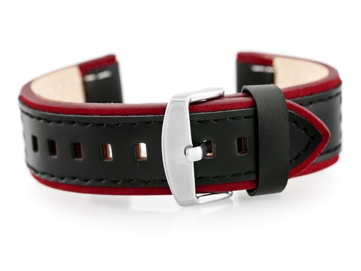 Pacific W80 Horlogeband Leer Zwart-Bordeaux 24mm